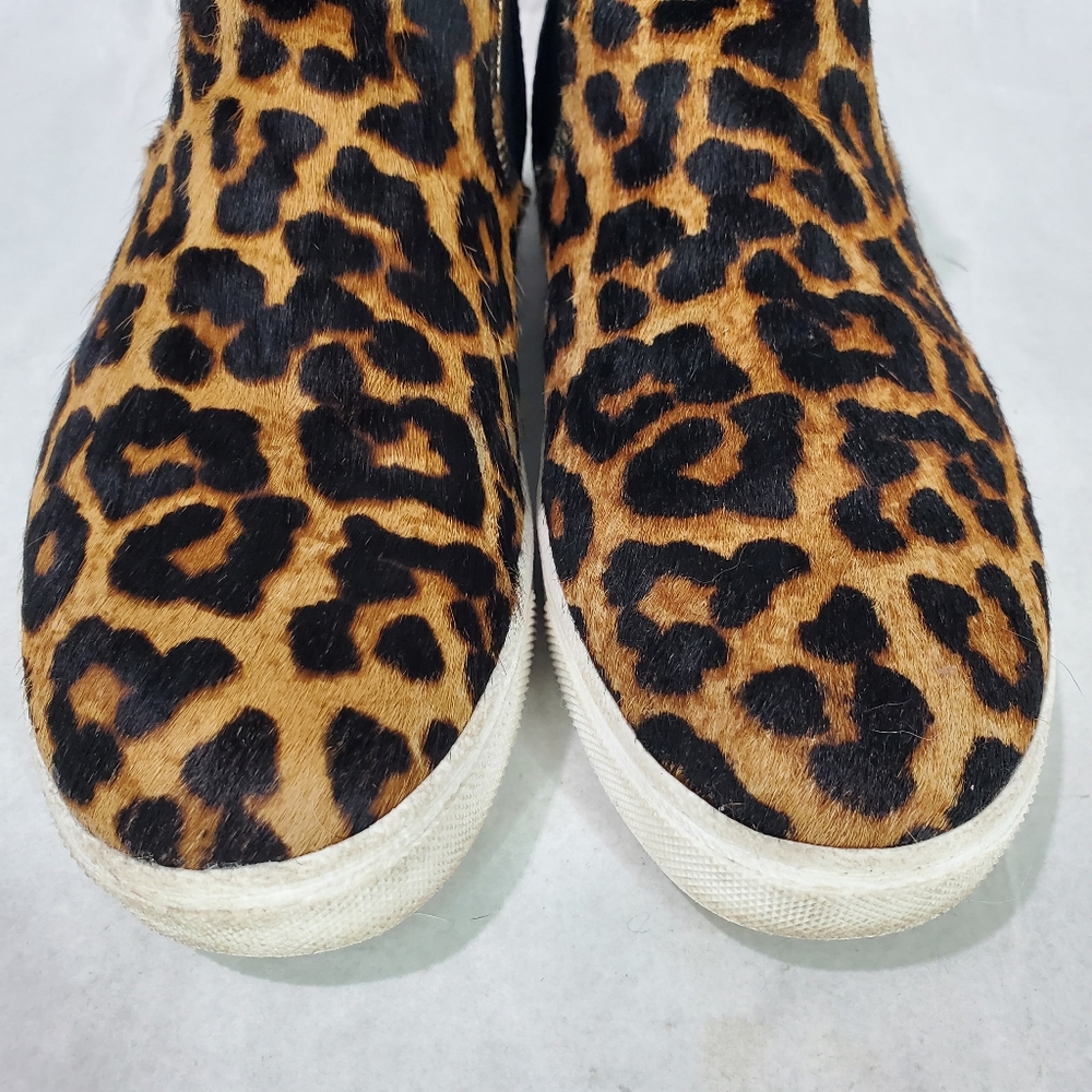 SAM EDELMAN MARGOT High Top Slip On Sneaker Shoe Dyed Real Cow Fur Leopard Print - Picture 3 of 14